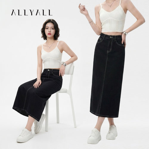 明线设计通勤显瘦牛仔半身裙