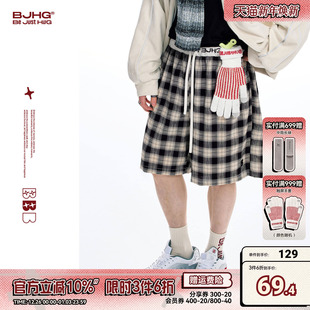 潮牌宽松休闲五分裤 BJHG不计后果轻薄格子短裤 2025新款 夏季 子 男款