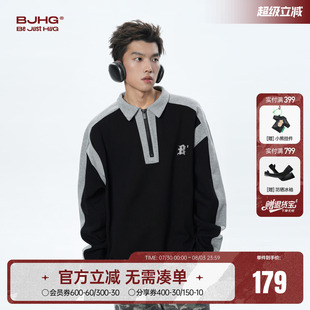 情侣外套 BJHG不计后果撞色拼接半拉链卫衣男款 秋季 美式 翻领POLO衫