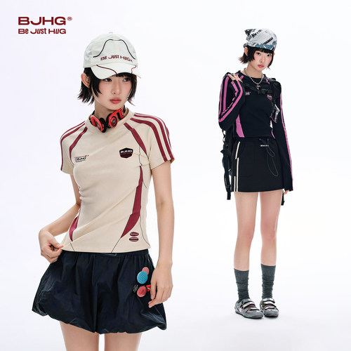 BJHG赛车风短袖T恤夏季女款长袖