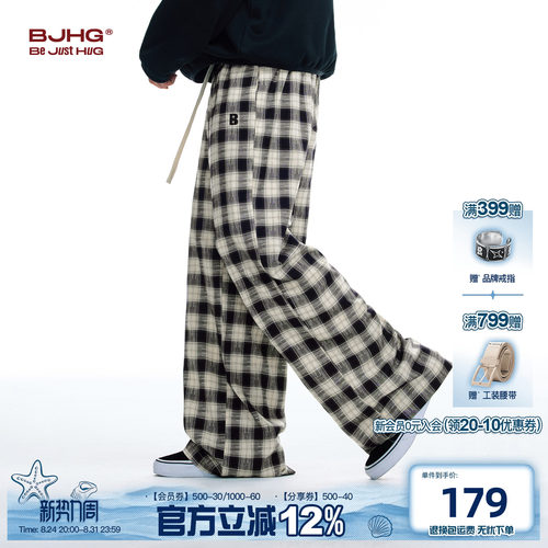 BJHG格子裤男秋季直筒休闲长裤女