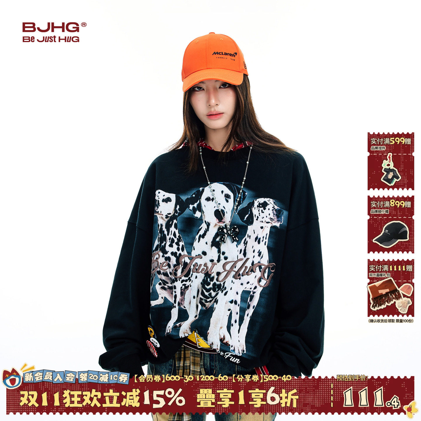 BJHG斑点狗印花圆领美式卫衣秋季