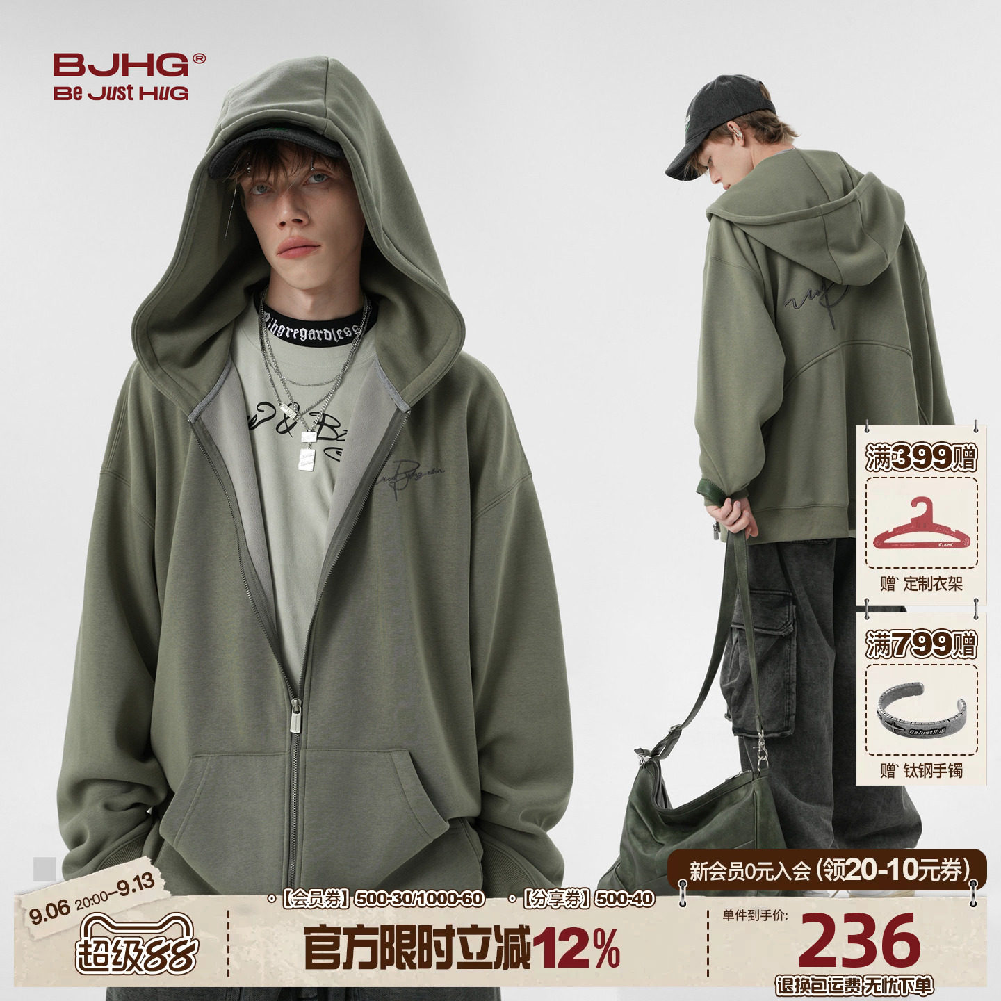 BJHG针织连帽开衫卫衣男款潮牌图片