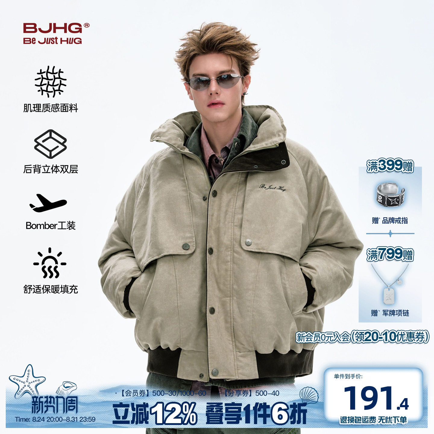 BJHG复古机车Bomber工装棉服外套图片