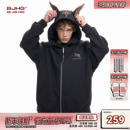 潮牌重磅夹克女 加绒开衫 BJHG不计后果杜宾连帽卫衣外套男冬季 美式