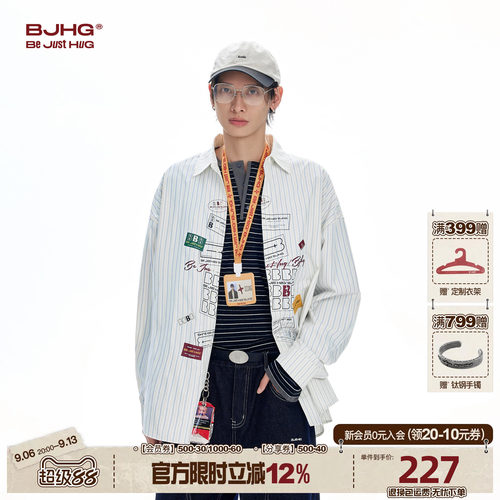 BJHG印花条纹衬衫长袖衬衣外套潮