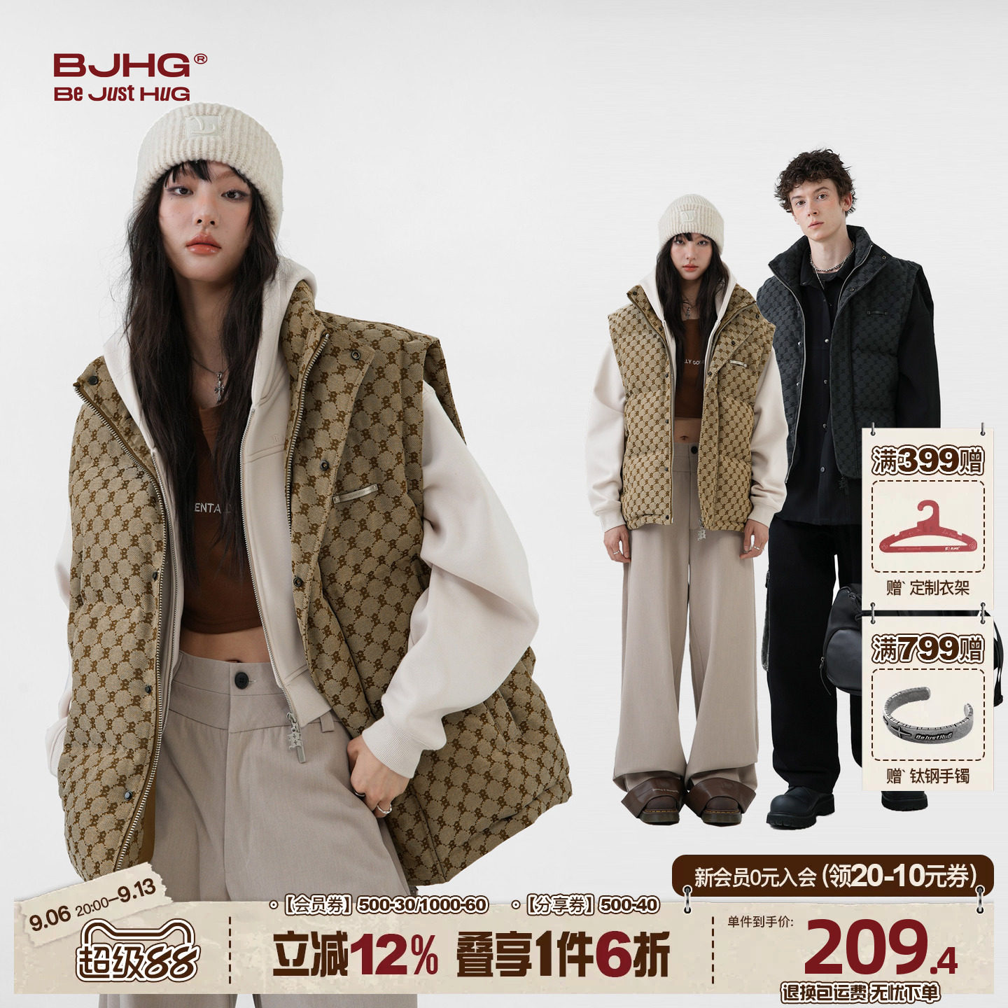 BJHG冬季短款轻薄羽绒马甲背心图片