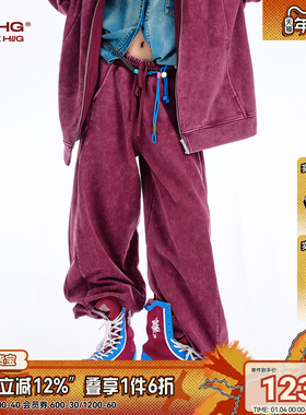 BJHG不计后果美式休闲裤男冬季恒温暖皮宽松直筒裤复古水洗长裤女