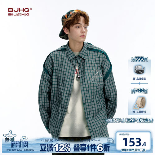 BJHG美式格子衬衫外套男秋季新款
