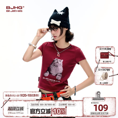 BJHG小猫圆领短袖T恤女款2026夏