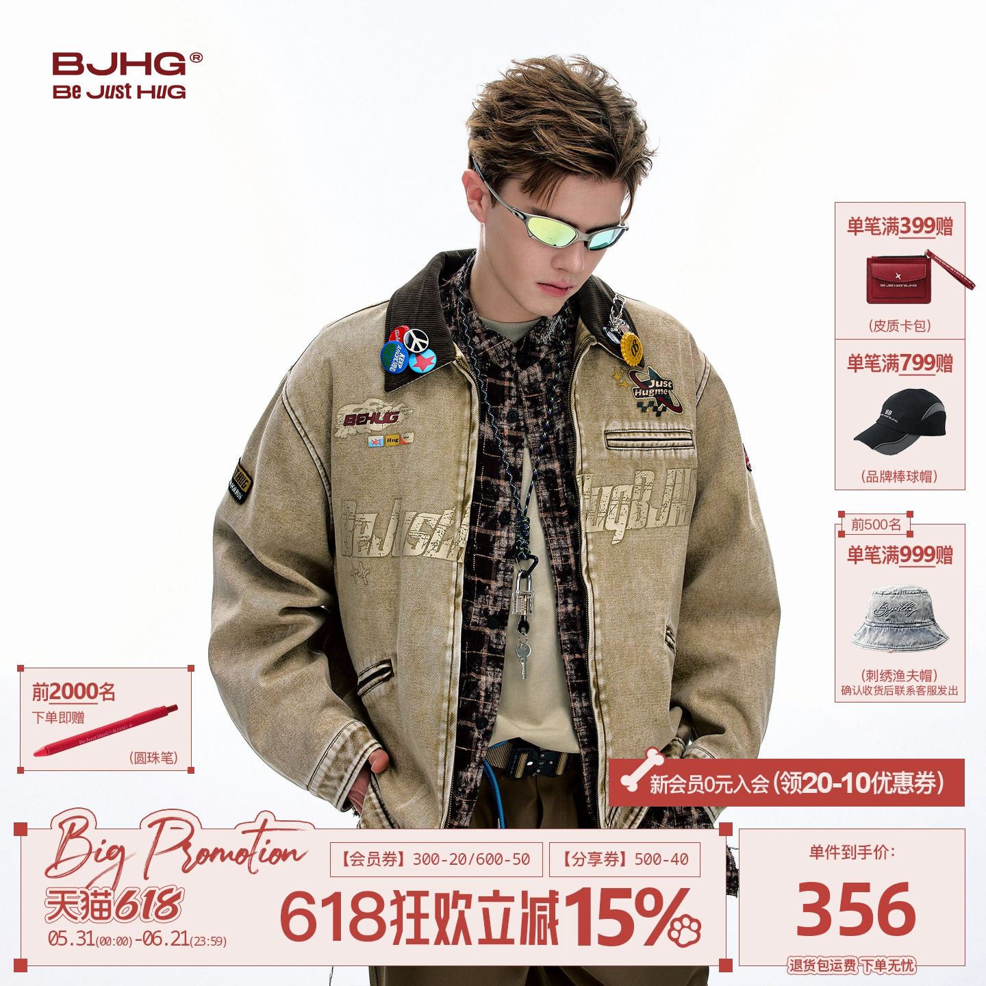 BJHG不计后果美式底特律夹克外套男款春季巴恩风工装棒球服上衣女