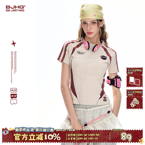 BJHG赛车风短袖T恤女款美式运动