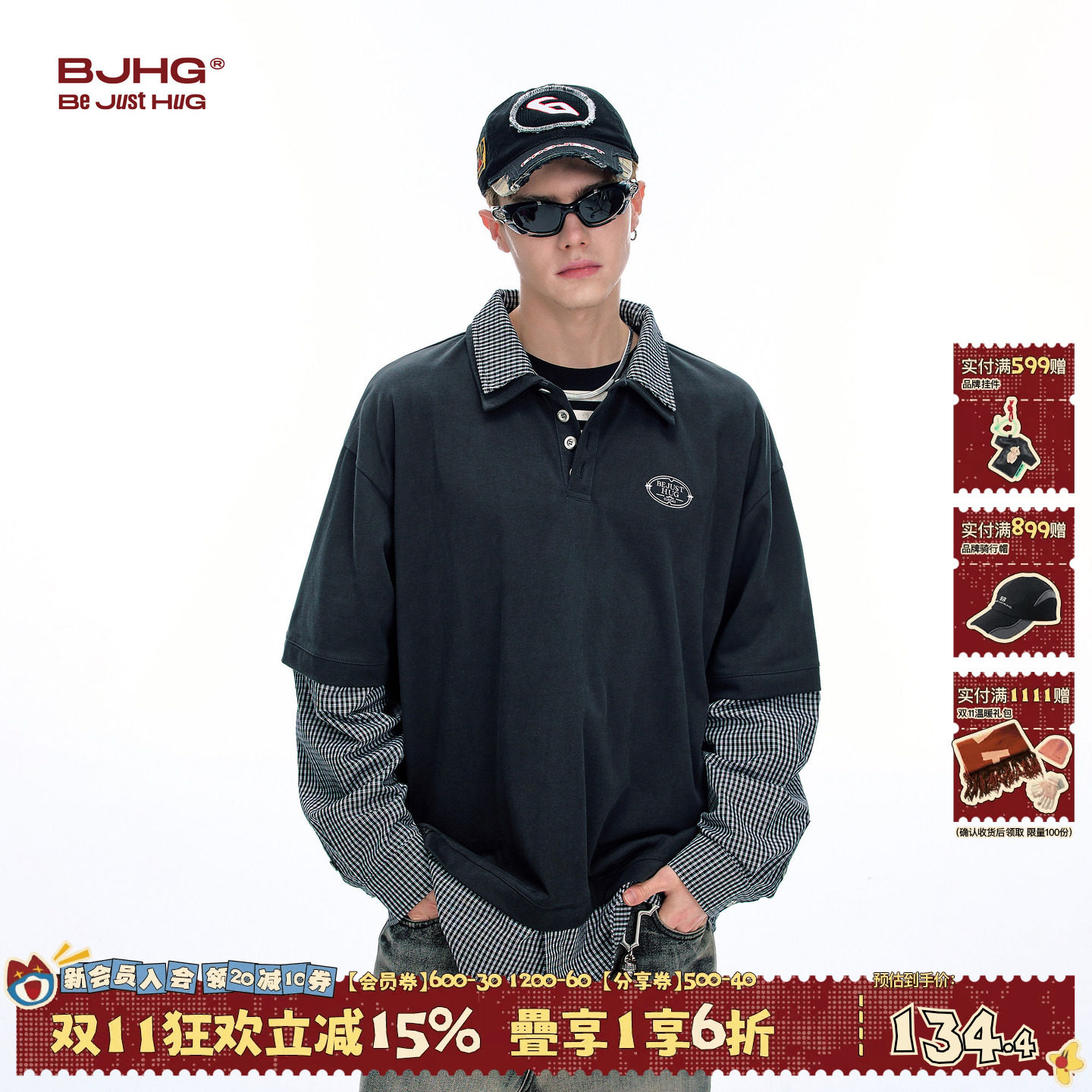 BJHG不计后果美式polo衫男款秋新款痞帅双领假两件休闲衬衫长袖女