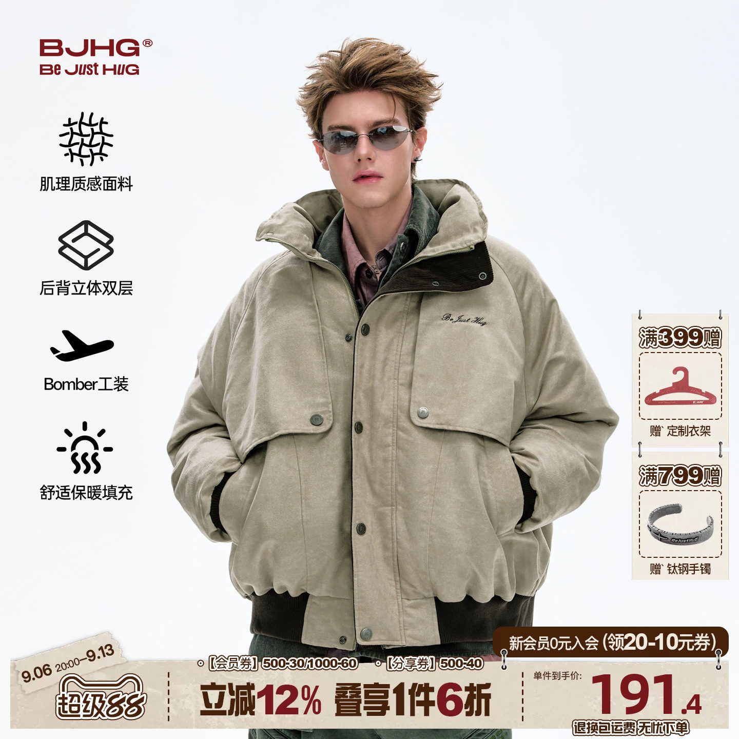 BJHG复古机车Bomber工装棉服外套图片
