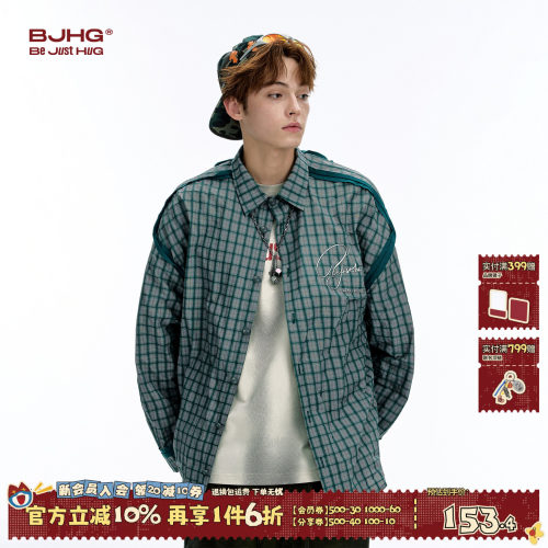 BJHG美式格子衬衫外套男秋季新款