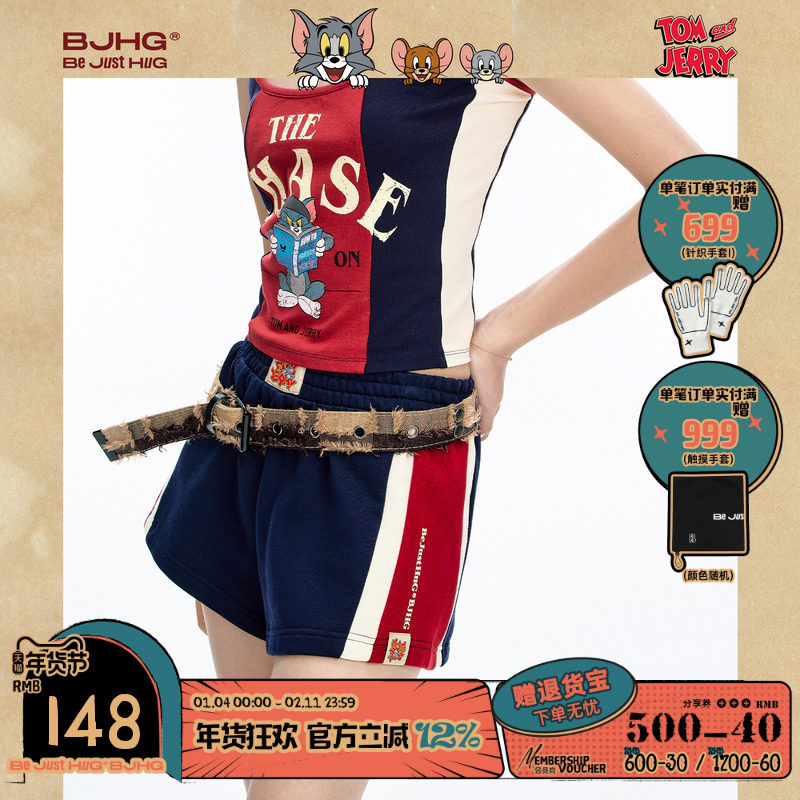 BJHG不计后果猫和老鼠联名短裤男女同款夏季黑色外穿休闲运动裤子,男装,短裤,淘宝优惠券,粉丝福利购,淘宝优惠卷