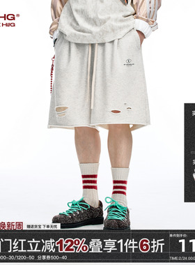 BJHG不计后果休闲短裤男夏季潮牌水洗复古做旧裤子宽松破洞五分裤