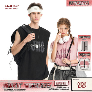 情侣装 BJHG不计后果无袖 夏宽松运动砍袖 T恤美式 上衣坎肩 背心男款