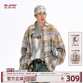 废土风做旧渐变水洗休闲长袖 春季 衬衣女 男款 BJHG不计后果格子衬衫
