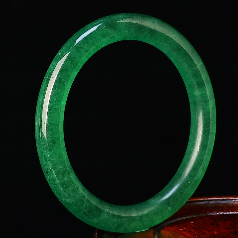 吴老头水晶天然玻璃体绿草莓晶手镯 冰种圆条 细镯女款饰品送证书