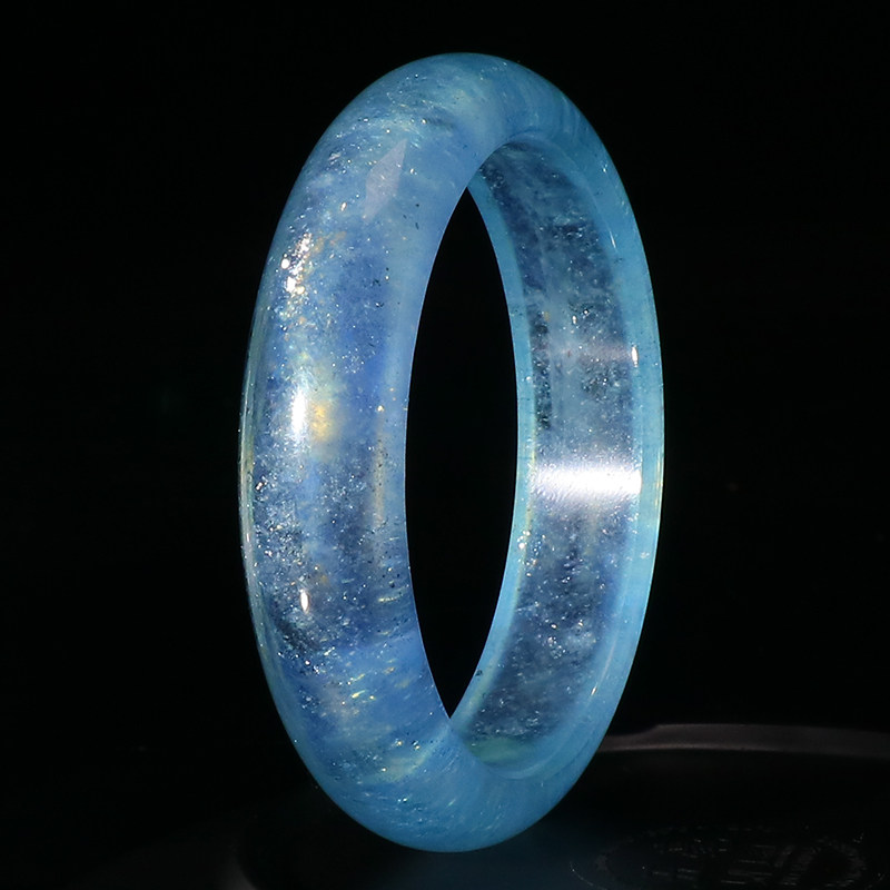 吴老头水晶 魔鬼蓝黑爆闪天然海蓝宝手镯黑骨干星光效应女款饰品