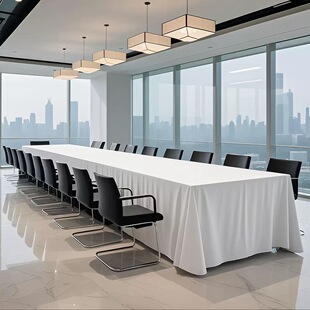 白色会议桌布轻奢高级感长方形防水耐脏台布酒店展台婚庆摆摊桌套