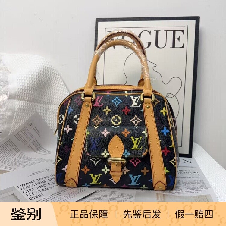LV正品二手LV路易威登黑三彩保龄球手提植鞣革更新