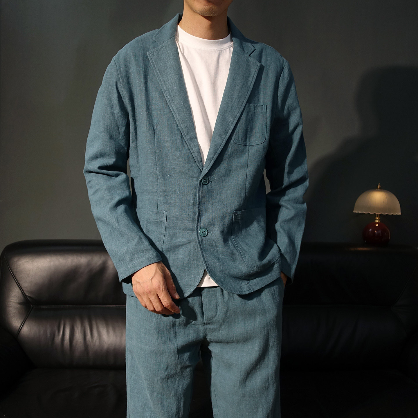 春秋棉麻老钱风复古西服套装男士