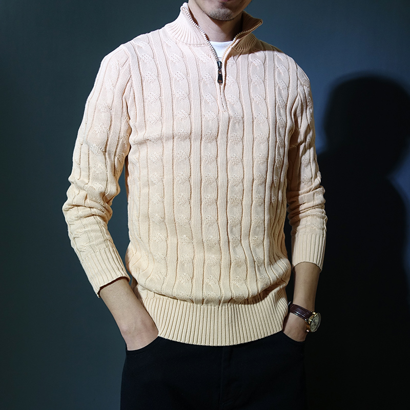秋季立领粗针半拉链麻花毛衣男士套头针织衫休闲毛线衣纯棉打底衫