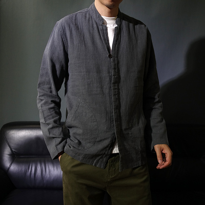 暗扣立领中国风长袖春秋棉麻禅服