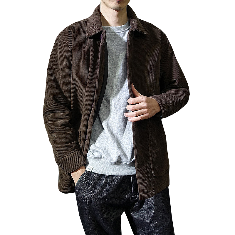 加厚冬季灯芯绒翻领棉服大口袋男