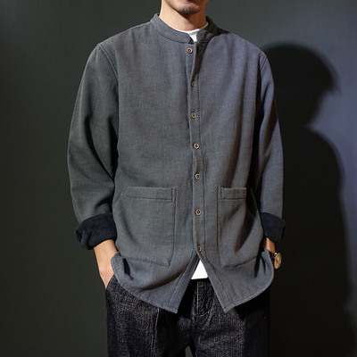 秋冬中国风加绒加厚立领长袖衬衫