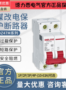 德力西DZ47M-63 1P2P3P4P C10 16 20 32 40 63A煤改电保护断路器