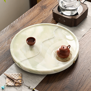 家用2025新款奢石圆形茶盘现代高档茶托盘排水式办公室小茶海茶台