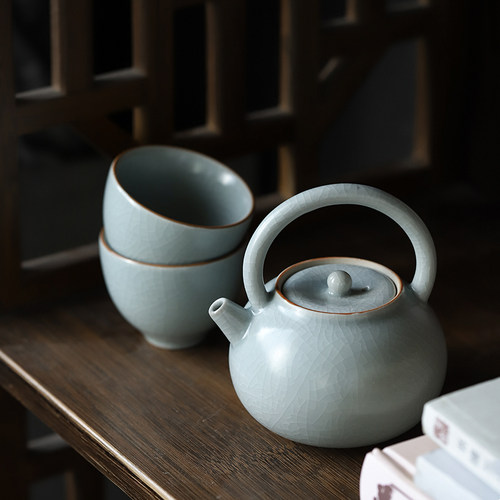 汝窑开片中式风复古提梁功夫茶具