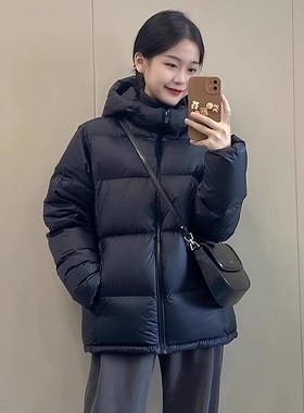 黑色羽绒棉服女2025冬季新款连帽棉衣加厚情侣外套小个子保暖