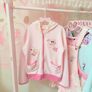 初秋甜美小众mezzopiano萌妹复刻蛋糕小兔印花连帽爆款童趣外套