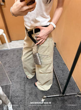 SUNONEONE 多口袋宽松直筒美式复古卡其色工装裤女春水洗休闲裤子
