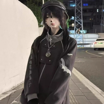 日系征伐少女刺绣亚文化立领卫衣y2k宽松蝙蝠INS加绒韩版外套绣花