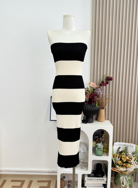 月亮Vera反转巴黎条纹抹胸连衣裙女高级感名媛风显瘦中长裙夏