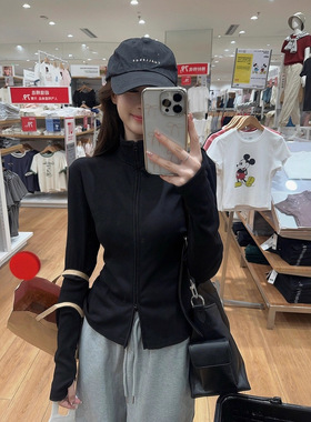 黑色立领双拉链长袖卫衣女秋季新款韩系修身显瘦设计感小众外套