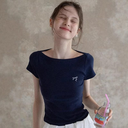 夏季新款纯欲风辣妹短款纯棉短袖t恤女修身显瘦百搭设计感上衣女