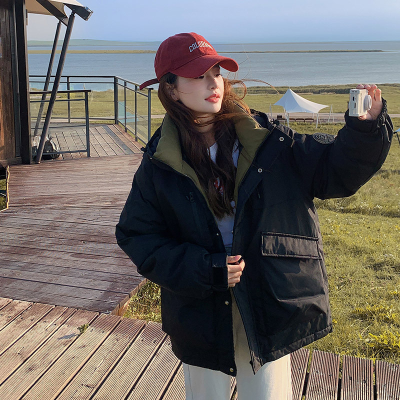 新款韩版宽松大码羽绒棉服加厚休闲工装冲锋衣棉外套登山服棉袄