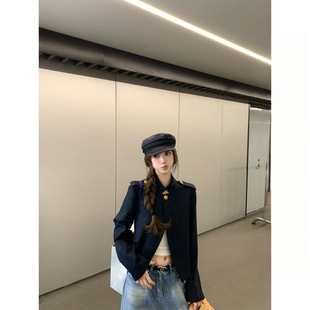 板栗可可Bankelili'睿智老钱'半开襟一粒扣老钱短款立领外套女秋