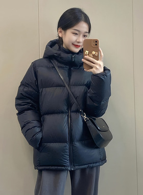 反季黑色情侣棉服女短款2025冬季新款连帽面包服加厚棉衣棉袄外套