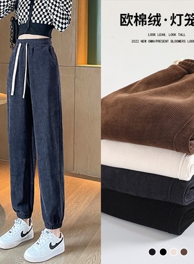 欧棉绒复合奥粒绒深灰色运动裤女秋冬欧棉绒束脚卫裤冬季休闲裤