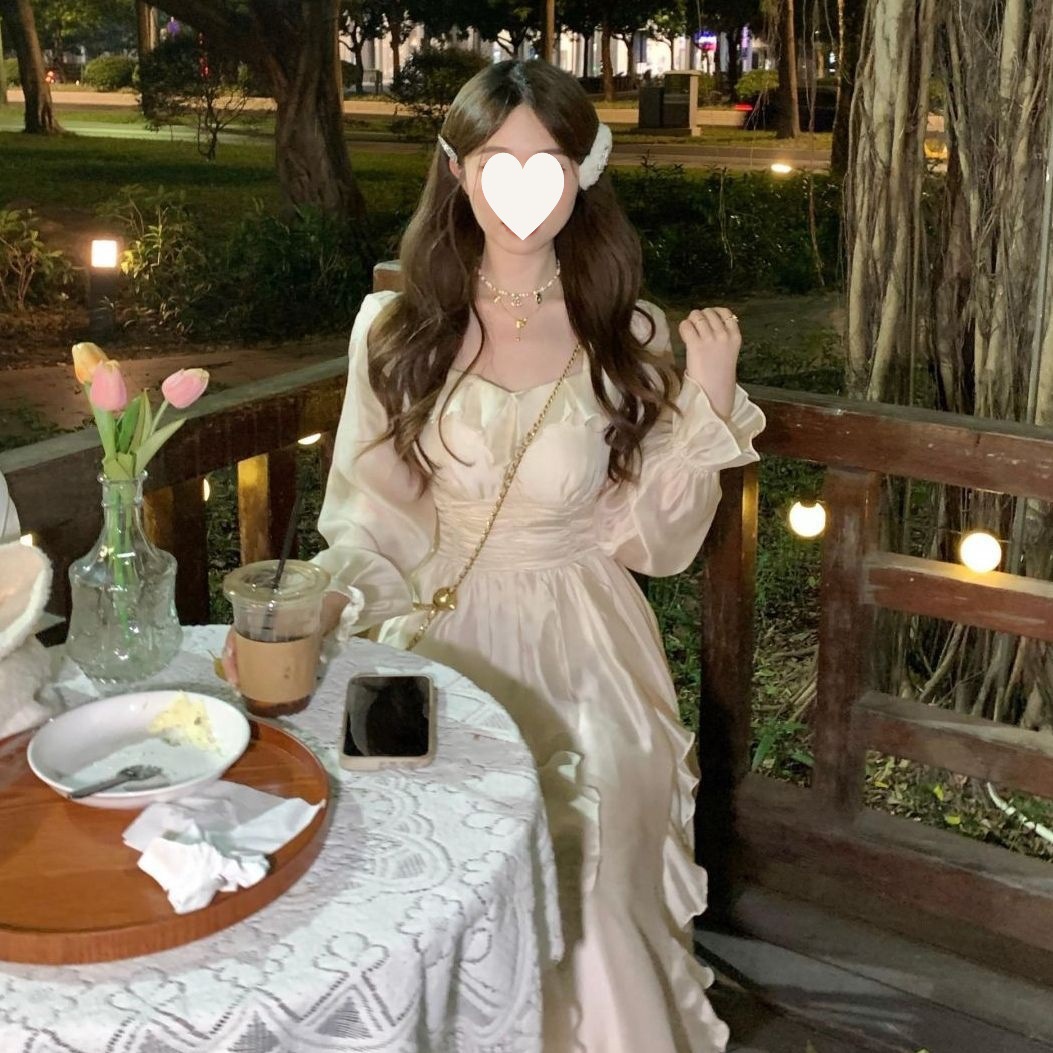 跨境秋季新款茶歇法式桔梗温柔别致收腰显瘦连衣裙气质仙女裙