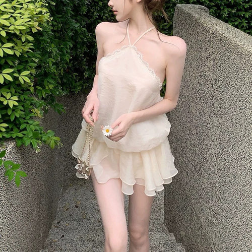 titi小姐姐【南法茉莉】挂脖连衣裙夏季性感度假风小个子露背短裙