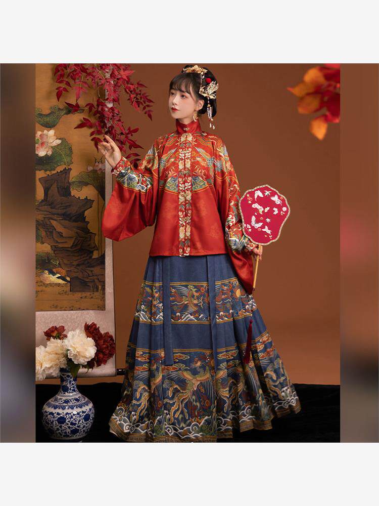 南庭苑原创【凤求凰】汉服女明制立领对襟短衫琵琶袖马面裙秋冬款