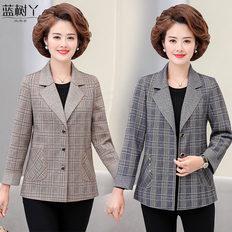 中老年女装2020新款格子小西装外套短款职业装休闲开衫40岁50妈妈